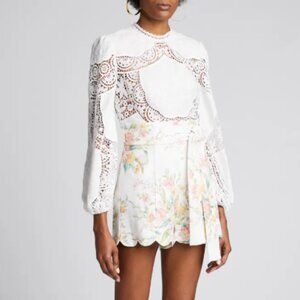 Zimmerman White Bonita Crochet Embroidered Long-Sleeve Top Blouse AU 2